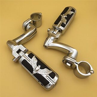 HTT Group Motorcycle Chrome 360 Adjustable Peg Mounting Kit Eagle Hawk Style Footrest For Yamaha V-STAR Roadstar Suzuki Boulevard Equipped with 1 inch (1")25mm Front Engine Guard Frame Tube