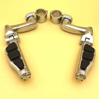 HTT Group Motorcycle Chrome 360 Adjustable Peg Mounting Kit Flat End Foot Peg For Honda GoldWing VTX1300 Shadow Valkyrie Triumph Rocket Equipped with 1 inch (1") 25mm Front Engine Guard Frame Tube