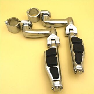 HTT Group Motorcycle Chrome 360 Adjustable Peg Mounting Kit Flat End Footrest Foot Pegs For Yamaha V-STAR Roadstar Suzuki Boulevard Equipped with 1 inch (1") 25mm Front Engine Guard Frame Tube