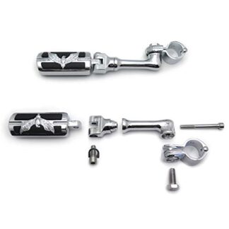 HTT Group Motorcycle Chrome Adjustable Peg Mounting Kit Eagle Hawk Style Foot Peg Footrest For Harley Davidson Sportster 883 1200 Street Bob Softail CVO with 1 1/4 inch (1.25") Front Engine Guard