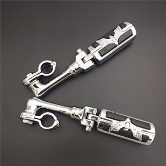 HTT Group Motorcycle Chrome Adjustable Peg Mounting Kit Eagle Hawk Style Foot Peg Footrest For Harley Davidson Sportster 883 1200 Street Bob Softail CVO with 1.5" Front Engine Guard