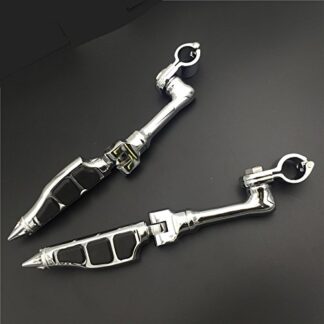 HTT Group Motorcycle Chrome Adjustable Peg Mounting Kit Stiletto Shape Foot Peg Footrest For Harley Davidson Sportster 883 1200 Street Bob Softail CVO with 1-1/2 inch (1.5") Front Engine Guard
