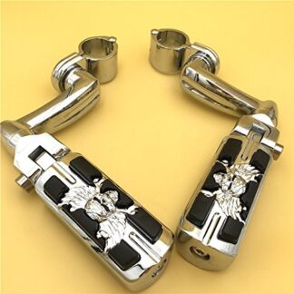 HTT Group Motorcycle Chrome Adjustable Peg Mounting Kit Wing Zombie Sull Foot Peg Footrest For Harley Davidson Sportster 883 1200 Street Bob Softail CVO Equipped 1 inch (1") 25mm Front Engine Guard