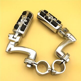 HTT Group Motorcycle Chrome Adjustable Peg Mounting Kit Wing Zombie Sull Footrest For Yamaha V-STAR Roadstar Suzuki Boulevard Equipped with 1-1/2 inch (1.5") Front Engine Guard Frame Tube
