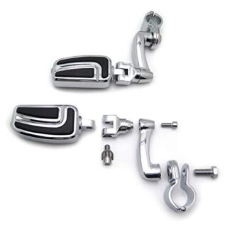 HTT Group Motorcycle Chrome Adjustable Peg Mounting Kit with AirFlow Foot Peg For GoldWing VTX1300 Shadow Valkyrie Triumph Equipped with 1-1/4 inch (1.25") Front Engine Guard Frame Tube