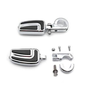 HTT Group Motorcycle Chrome AirFlow Arrow Foot Rest Foot Pegs with 1 1/4" 1.25 inch Mounting Bracket For Harley Davidson Softail Dyna Glide Road King Sportster 883 1200 CVO Street Glide Fat Boy Iron