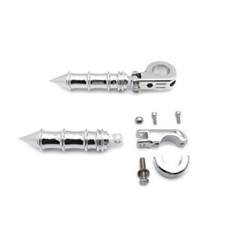 HTT Group Motorcycle Chrome Bamboo Style Foot Peg Footrest with Mounting Kit P-Clamp Fits Front Engine Guards with 1 1/4" Diameter Tubing For Yamaha V-STAR Roadstar Suzuki Boulevard Intruder M90