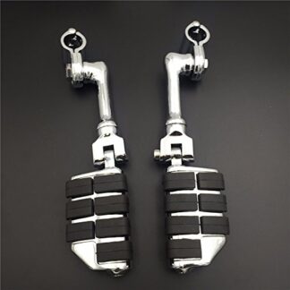 HTT Group Motorcycle Chrome Long Angled Adjustable Dually Highway P-Clamps Large Footpeg Footrest For Yamaha V-STAR Roadstar Suzuki Boulevard with 1.5" Front Engine Guard Frame Tube