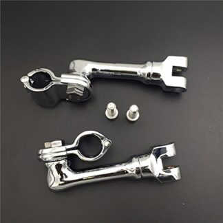 HTT Group Motorcycle Chrome Long Angled Adjustable Highway Peg Mounting Kit For any Bike with 1-1/2 inch (1.5") Front Engine Guard Frame Tube Sportster 883 1200 Street Bob Softail CVO
