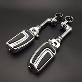 HTT Group Motorcycle Chrome Long Angled Adjustable Peg Mounting Kit AirFlow Footrest For Yamaha V-STAR Roadstar Suzuki Boulevard with 1 inch (1") 25mm Front Engine Guard Frame Tube
