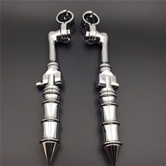 HTT Group Motorcycle Chrome Long Angled Adjustable Peg Mounting Kit Bamboo Style Foot Peg For GoldWing VTX1300 Shadow Valkyrie Triumph with 1-1/2 inch (1.5") Front Engine Guard Frame Tube