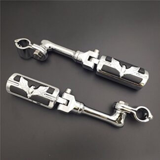 HTT Group Motorcycle Chrome Long Angled Adjustable Peg Mounting Kit Eagle Foot Peg For GoldWing VTX1300 Shadow Valkyrie Triumph with 1-1/2 inch (1.5") Front Engine Guard Frame Tube