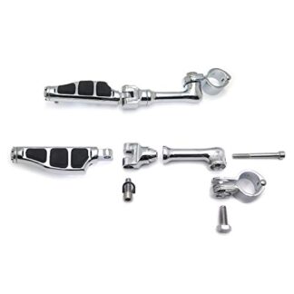 HTT Group Motorcycle Chrome Long Angled Adjustable Peg Mounting Kit Flat End Foot Peg Footrest For Harley Davidson Sportster 883 1200 Street Bob Softail CVO 1-1/4 inch (1.25") Front Engine Guard
