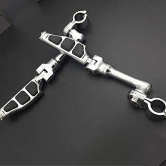 HTT Group Motorcycle Chrome Long Angled Adjustable Peg Mounting Kit Flat End Footrest Foot Pegs For Yamaha V-STAR Roadstar Suzuki Boulevard with 1 inch (1") 25mm Front Engine Guard Frame Tube