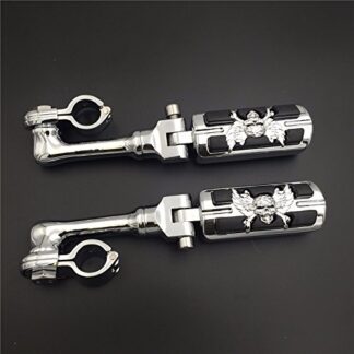 HTT Group Motorcycle Chrome Long Angled Adjustable Peg Mounting Kit Wing Zombie Foot Peg For Honda GoldWing VTX1300 Shadow Valkyrie Triumph with 1-1/2 inch (1.5") Front Engine Guard Frame Tube