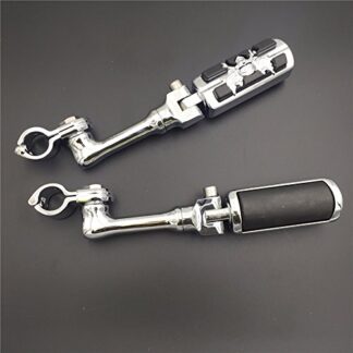 HTT Group Motorcycle Chrome Long Angled Adjustable Peg Mounting Kit Wing Zombie Sull Footrest For Yamaha V-STAR Roadstar Suzuki Boulevard with 1 inch (1") 25mm Front Engine Guard Frame Tube