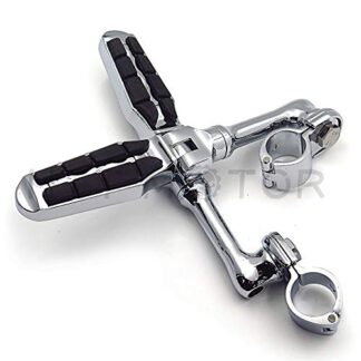 HTT Group Motorcycle Chrome Long Angled Adjustable Peg Mounting Kit with Footpeg Foot rest For Harley Davidson Sportster 883 1200 Street Bob Softail CVO with 1-1/2 inch (1.5") Front Engine Guard