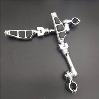 HTT Group Motorcycle Chrome Long Angled Peg Mounting Kit with Flat End Foot Peg Footrest For Bike with 1 inch (1") 25mm Front Engine Guard Frame Tube Iron 883 XL883N Electra Glide Ultra Road King