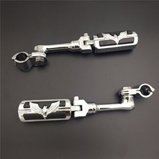 HTT Group Motorcycle Chrome Long Angled Peg Mounting Kit with Hawk Foot Peg For Bike Equipped with 1 inch (1") 25mm Front Engine Guard Frame Tube Iron 883 XL883N Electra Glide Ultra Road King FLHR
