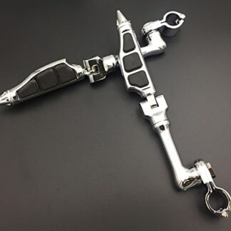 HTT Group Motorcycle Chrome Long Angled Peg Mounting Kit with Stiletto Shape Foot Peg Footrest For with 1-1/2 inch (1.5") Front Engine Guard Frame Tube Iron 883 XL883N Electra Glide Ultra Road King