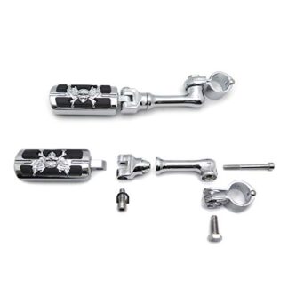 HTT Group Motorcycle Chrome Long Angled Peg Mounting Kit with Zombie Sull Foot Peg For Bike with 1-1/4 inch (1.25") Front Engine Guard Frame Tube Iron 883 XL883N Electra Glide Ultra Road King FLHR