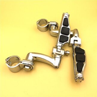 HTT Group Motorcycle Chrome Peg Mounting Kit with Flat End Foot Peg Footrest For Bike Equipped with 1-1/2 inch (1.5") Front Engine Guard Frame Tube Iron 883 XL883N Electra Glide Ultra Road King FLHR