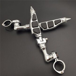 HTT Group Motorcycle Chrome Peg Mounting Kit with Stiletto Shape Foot Peg Footrest For Bike with 1 inch(1") 25mm Front Engine Guard Frame Tube Iron 883 XL883N Electra Glide Ultra Road King