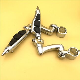 HTT Group Motorcycle Chrome Peg Mounting Kit with Stiletto Shape Foot Peg Footrest For Equipped with 1-1/2 inch (1.5") Front Engine Guard Frame Tube Iron 883 XL883N Electra Glide Ultra Road King FLHR
