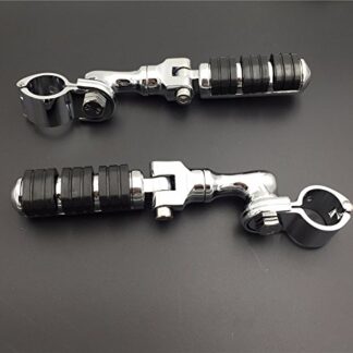 HTT Group Motorcycle Chrome Regular Footrest Foot Pegs with 1-1/2" 1.5" Short Angled Clamps For Harley Sportster 883 XL 1200/Triumph Rocket 3 /Kawasaki Vulcan VN400 VN900 VN1500 VN2000