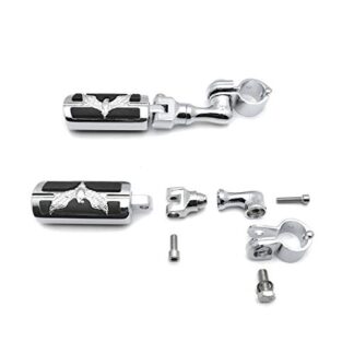HTT Group Motorcycle Chrome Short Adjustable Peg Mounting Kit Eagle Hawk Style Foot Peg Footrest For Harley Sportster 883 1200 Street Bob Softail CVO with 1 1/4 inch (1.25") Front Engine Guard