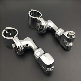 HTT Group Motorcycle Chrome Short Angled Adjustable Highway Peg Mounting Kit For Bike Equipped with 1-1/4 inch (1.25") Front Engine Guard Frame Tube Sportster 883 1200 Street Bob Softail CVO