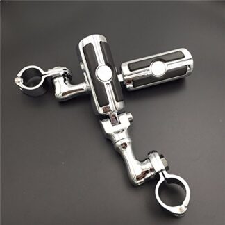 HTT Group Motorcycle Chrome Short Angled Adjustable Highway Peg Mounting Kit Skull Footrest For Yamaha V-STAR Roadstar Suzuki Boulevard with 1-1/2 inch (1.5") Front Engine Guard Frame Tube
