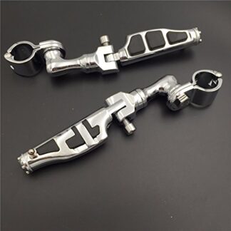HTT Group Motorcycle Chrome Short Angled Adjustable Peg Mounting Kit Flat End Footrest Foot Pegs For Yamaha V-STAR Roadstar Suzuki Boulevard with 1-1/2 inch (1.5") Front Engine Guard Frame Tube