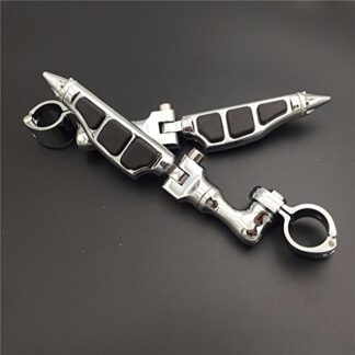 HTT Group Motorcycle Chrome Short Angled Adjustable Peg Mounting Kit Stiletto Shape Footrest Foot Pegs For Yamaha V-STAR Roadstar Suzuki Boulevard with 1 inch (1") 25mm Front Engine Guard Frame Tube