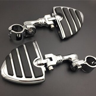 HTT Group Motorcycle Chrome Short Angled Adjustable Peg Mounting Kit U Shape Foot Peg For GoldWing VTX1300 Shadow Valkyrie Triumph Rocket with 1-1/2 inch 1.5" Front Engine Guard Frame Tube