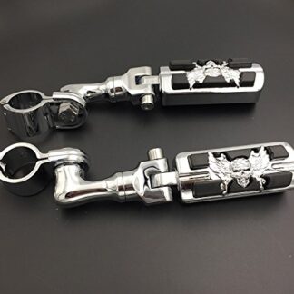 HTT Group Motorcycle Chrome Short Angled Adjustable Peg Mounting Kit Wing Zombie Foot Peg For GoldWing VTX1300 Shadow Valkyrie Triumph with 1-1/2 inch (1.5") Front Engine Guard Frame Tube