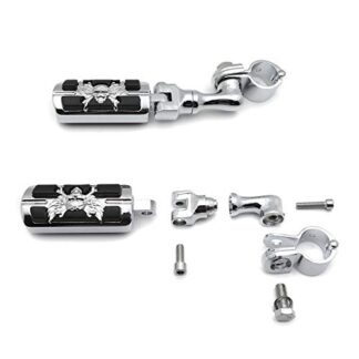 HTT Group Motorcycle Chrome Short Angled Adjustable Peg Mounting Kit Wing Zombie Foot Peg Honda GoldWing VTX1300 Shadow Valkyrie Triumph with 1-1/4 inch (1.25") Front Engine Guard Frame Tube