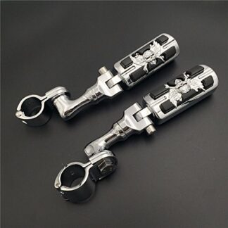 HTT Group Motorcycle Chrome Short Angled Adjustable Peg Mounting Kit Wing Zombie Sull Foot Peg Footrest For Harley Davidson Sportster 883 1200 Street Bob Softail CVO with 1" 25mm Front Engine Guard