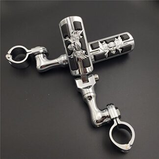 HTT Group Motorcycle Chrome Short Angled Adjustable Peg Mounting Kit Wing Zombie Sull Footrest For Yamaha V-STAR Roadstar Suzuki Boulevard with 1 inch (1") 25mm Front Engine Guard Frame Tube