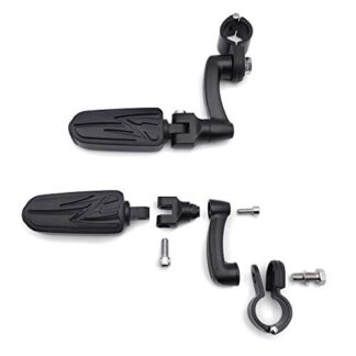 HTT Motorcycle Black Adjustable Peg Mounting Kit with Lightning Foot Peg For GoldWing VTX1300 Shadow Valkyrie Triumph Equipped with 1-1/4 inch (1.25") Front Engine Guard Frame Tube