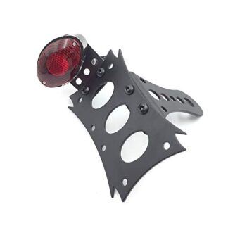 HTT Motorcycle Black Horizontal Vertical Zigzag Side Mount License Plate Bracket Black Oval-shaped LED Tail Brake Light Integrated For CBR Kawasaki Ninja Suzuki Boulevard GSXR