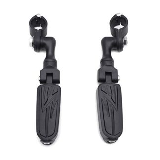 HTT Motorcycle Black Short Angled Mounting Kit Lightning Style Foot Peg For Bike with 1.25" Front Engine Guard Frame Tube Iron 883 XL883N Electra Glide Ultra Road King FLHR