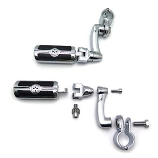 HTT Motorcycle Chrome Adjustable Peg Mounting Kit Skull Zombie Foot Peg Footrest For HD Sportster 883 1200 Street Bob Softail CVO Equipped 1-1/4 inch (1.25") Front Engine Guard