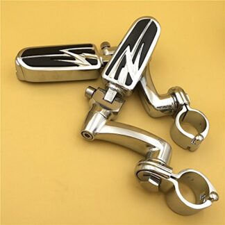 HTT Motorcycle Chrome Peg Mounting Kit Lightning Style Foot Peg For Bike Equipped with 1-1/2 inch (1.5") Front Engine Guard Frame Tube Iron 883 XL883N Electra Glide Ultra Road King FLHR