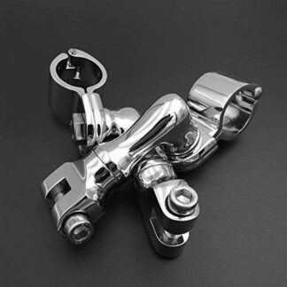 HTT Motorcycle Chrome Short Angled Adjustable Highway Peg Mounting Kit For Bike Equipped with 1-1/4 inch (1.25") Front Engine Guard Frame Tube GoldWing VTX1300 Shadow Valkyrie Triumph