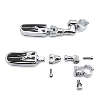 HTT Motorcycle Chrome Short Angled Adjustable Peg Mounting Kit with Lightning Foot Peg For Honda GoldWing VTX1300 Shadow Valkyrie Triumph 1-1/4 inch (1.25") Front Engine Guard Frame Tube