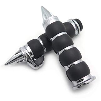 HTT- Motorcycle Chrome Spike 7/8" 22mm Rubber Handlebar Grips with Assistor Control For Kawasaki Mean Streak Drifter Classic