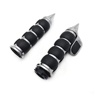 HTT Motorcycle Chromed Spike 1" Rubber Hand Grip With Contoured Throttle Boss For Harley Davisdon Chopper Bobber Touring Sportster Road King CVO Springer Deluxe