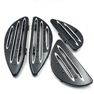 HTT Motorcycle Front Rear Black CNC Deep Cut Driver Passenger Stretched Floorboards For 1986-2015 Harley Touring/ 1986-2015 Softail FL /1986-2015 Dyna FLD