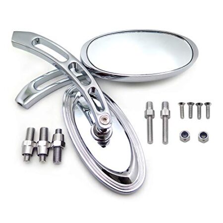 HTT Oval Shape Custom Chrome Mirrors Fit all Harley-Davidson models: Softail/Fat Boy/Road KingTexas Chopper/Big Dog/Titan/Iron Horse/Ultra and any Custom Application